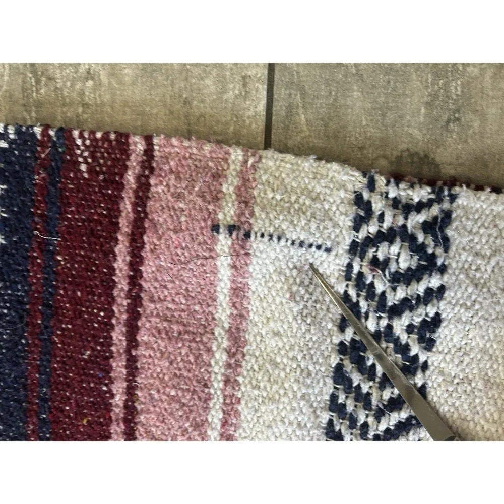 Vintage Wool Southwestern Blanket Mexican‎ Boho Western Aztec Falsa Saltillo
